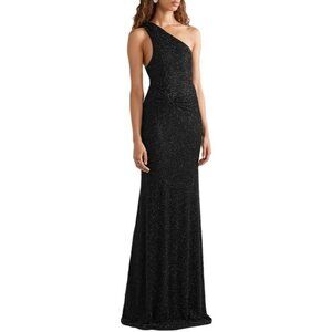 NWT $7500 Naeem Khan One Shoulder Beaded Tulle Gown Black Size 12